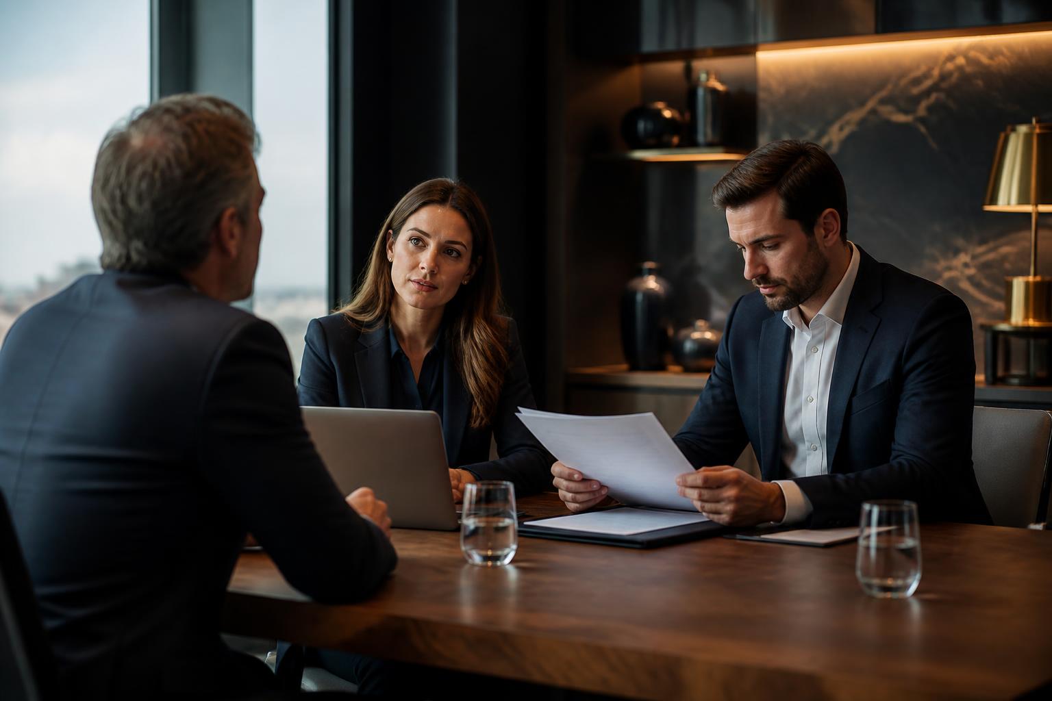 Reunião de diagnóstico empresarial com consultores