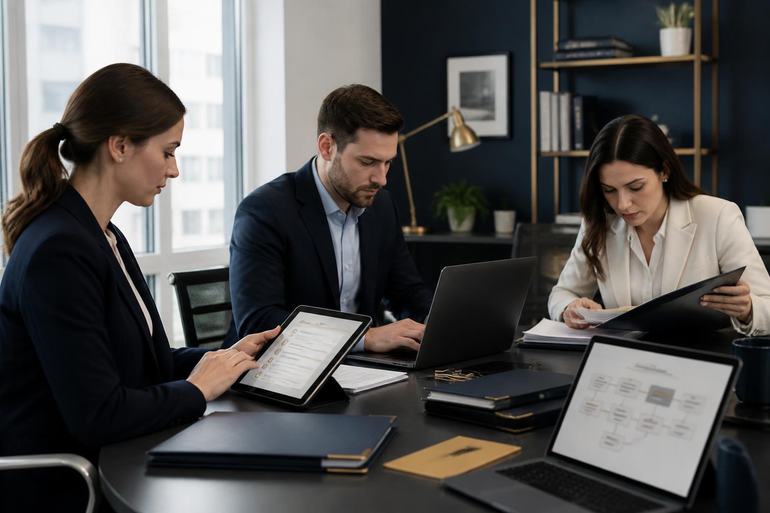 Equipe organizando processos empresariais